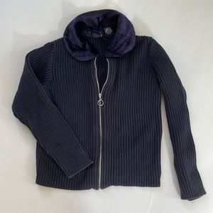 GAP childrens NAVY cotton zip up sweater faux fur trim collar size M (8-9)